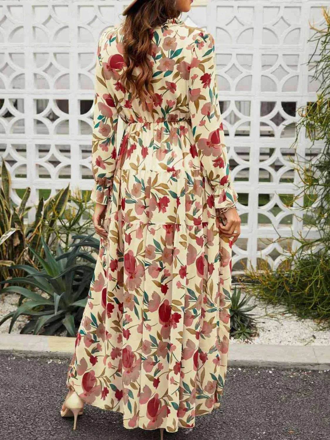 Floral Frill Flounce Sleeve Maxi Dress - MARIGOLD
