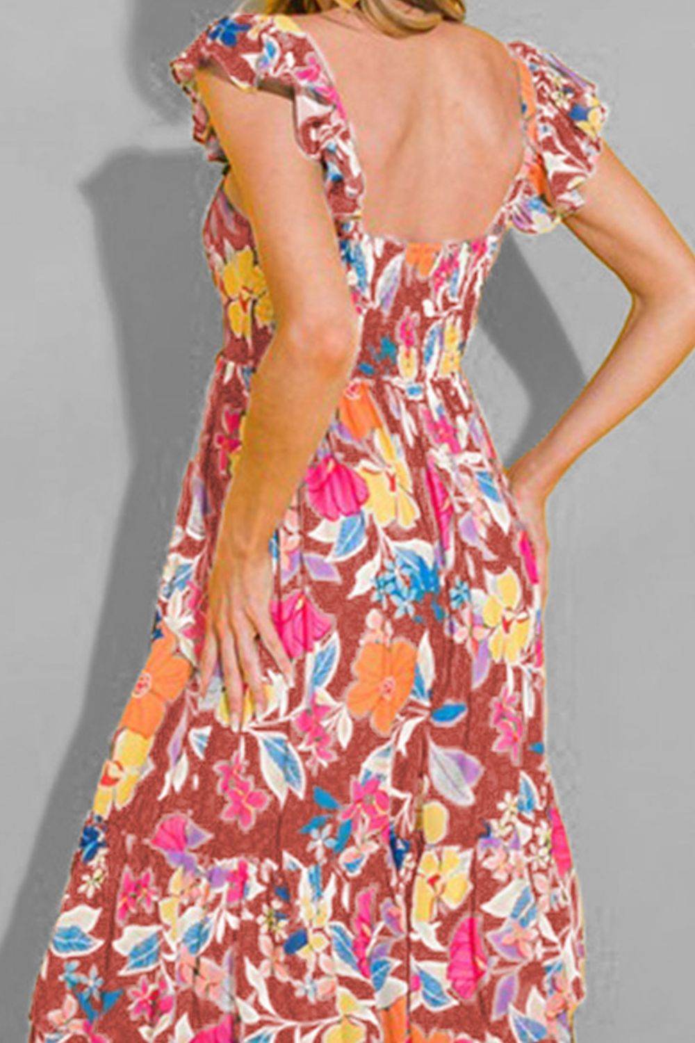 Dark Green Floral-Print Sleeveless Tiered Ruffled Maxi Dress - MARIGOLD