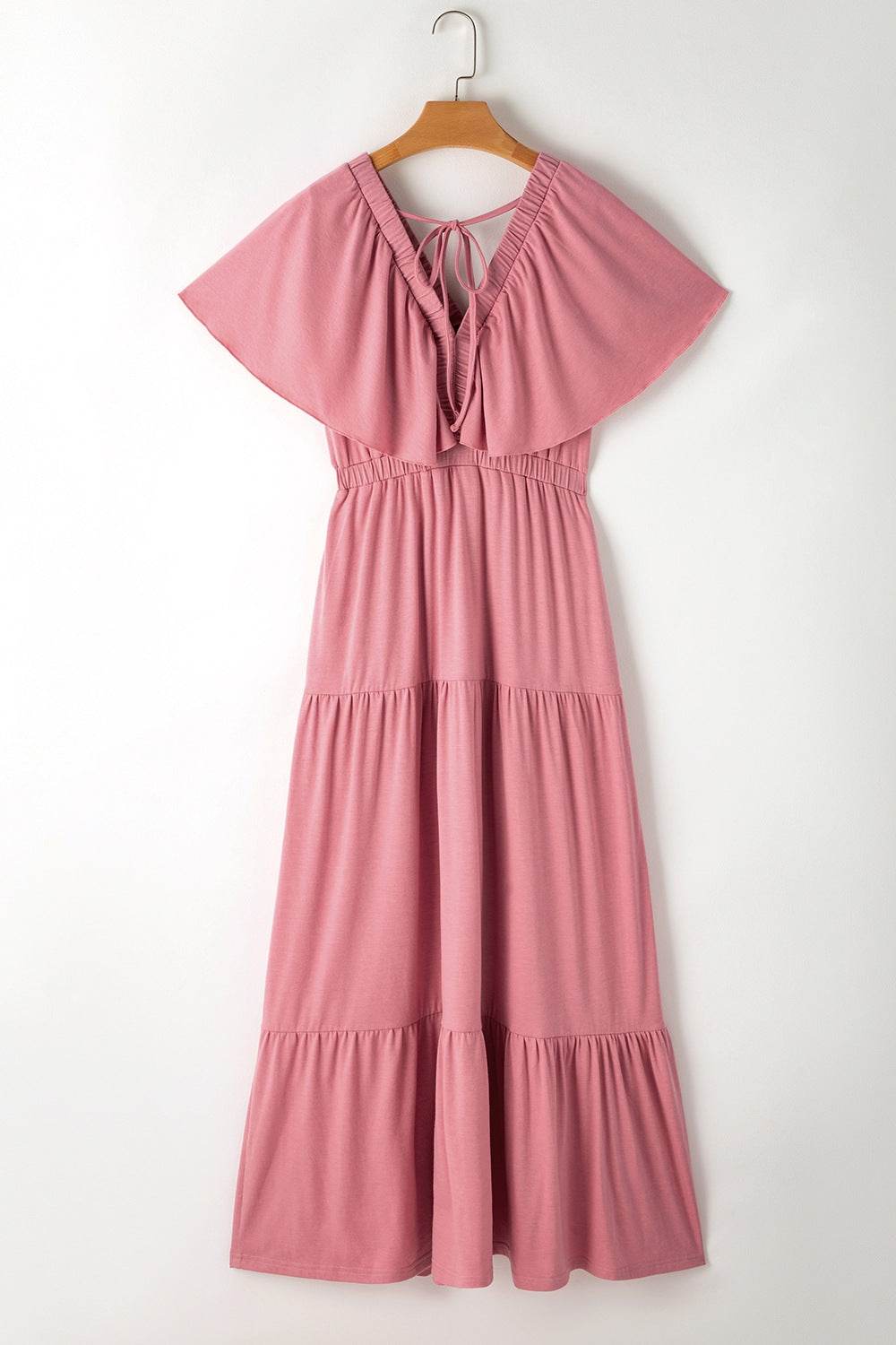 Ruffled V Neck Flutter Sleeve Maxi Dress - MARIGOLD