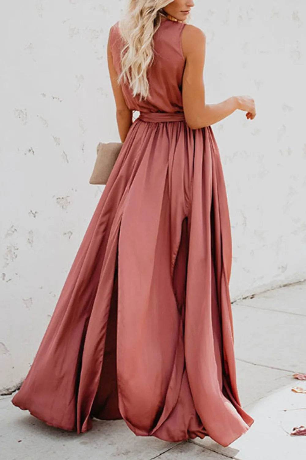 Surplice Tie Waist Maxi Dress - MARIGOLD