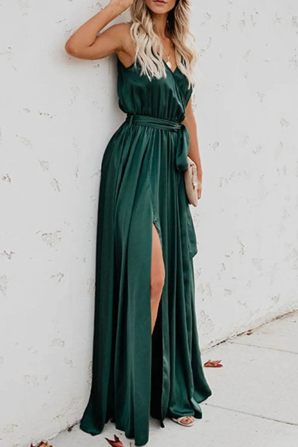 Surplice Tie Waist Maxi Dress - MARIGOLD
