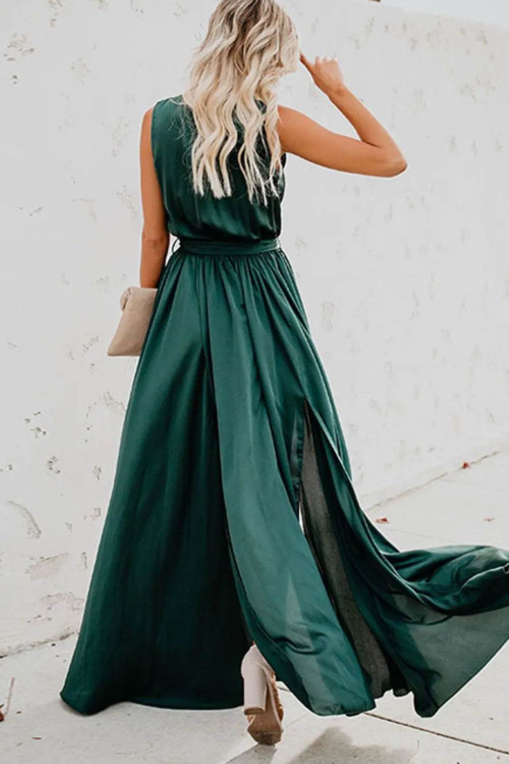 Surplice Tie Waist Maxi Dress - MARIGOLD