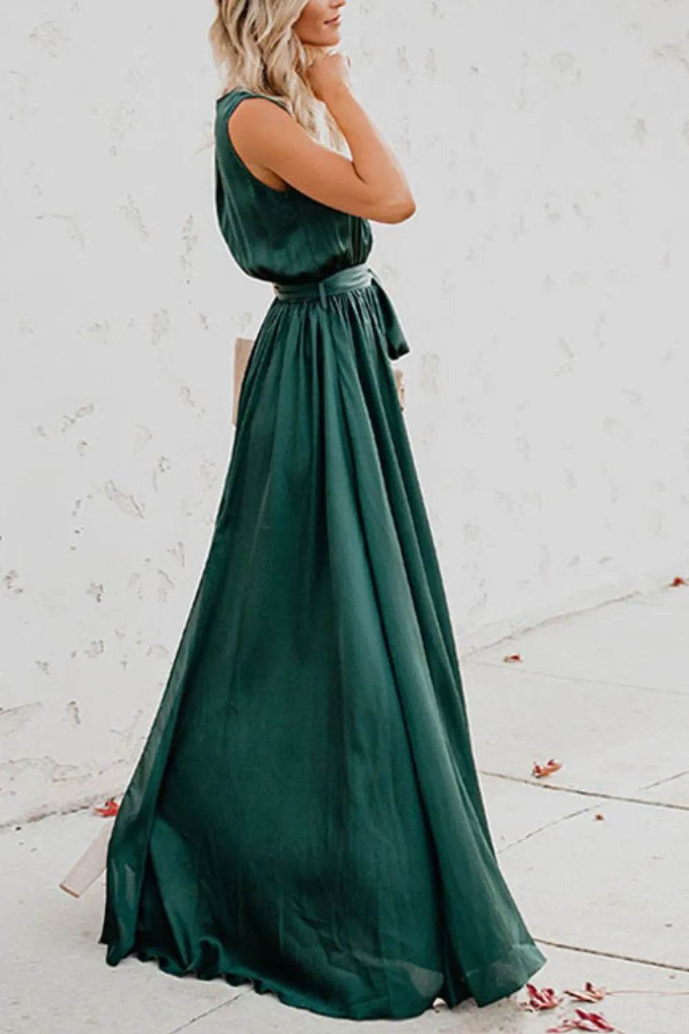 Surplice Tie Waist Maxi Dress - MARIGOLD