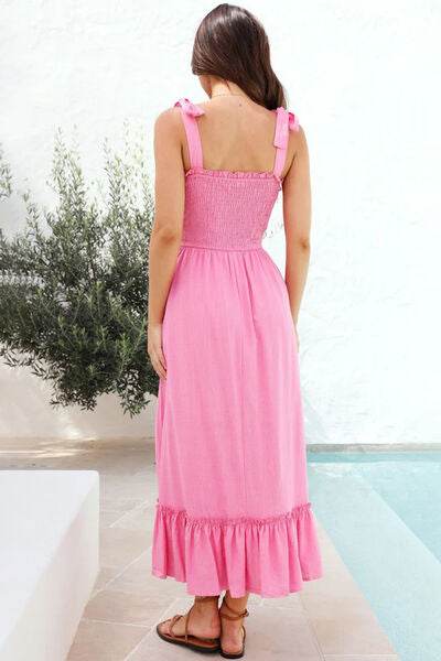 Ruffled Smocked Ruffle Hem Sleeveless Dress - MARIGOLD