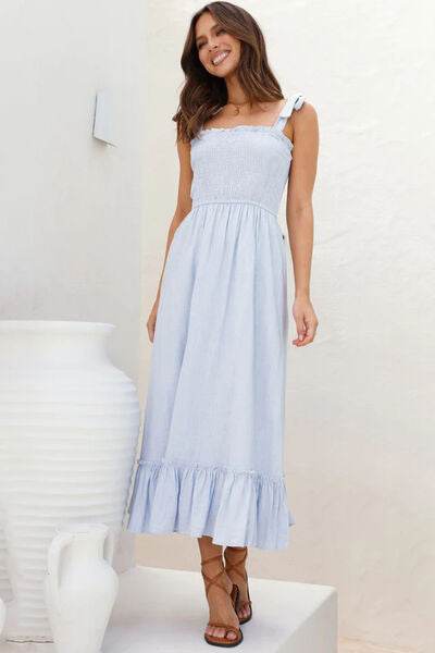 Ruffled Smocked Ruffle Hem Sleeveless Dress - MARIGOLD