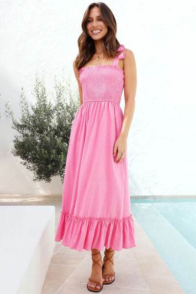 Ruffled Smocked Ruffle Hem Sleeveless Dress - MARIGOLD