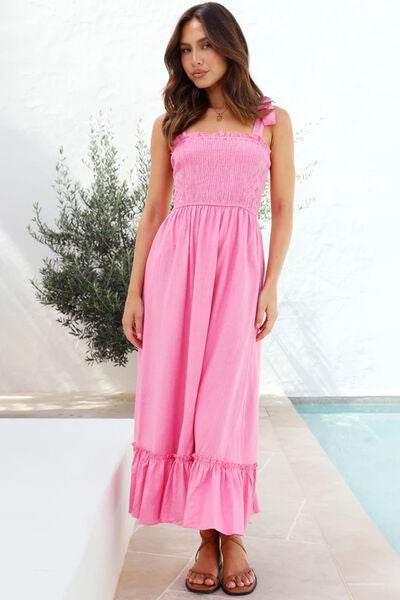 Ruffled Smocked Ruffle Hem Sleeveless Dress - MARIGOLD