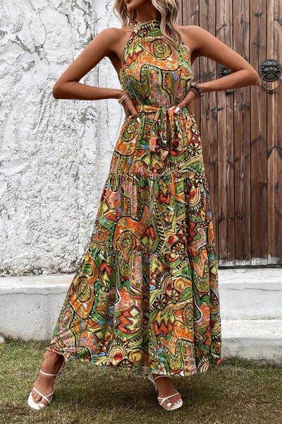 Tied Floral Sleeveless Dress - MARIGOLD