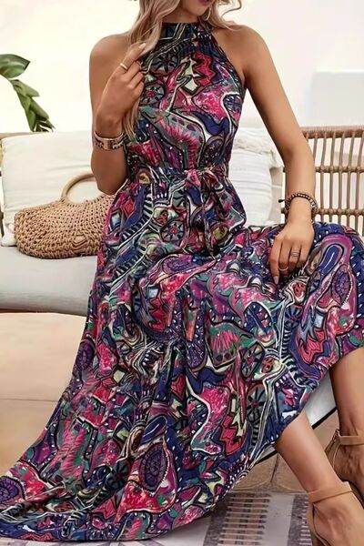 Tied Floral Sleeveless Dress - MARIGOLD