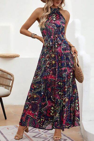 Tied Floral Sleeveless Dress - MARIGOLD