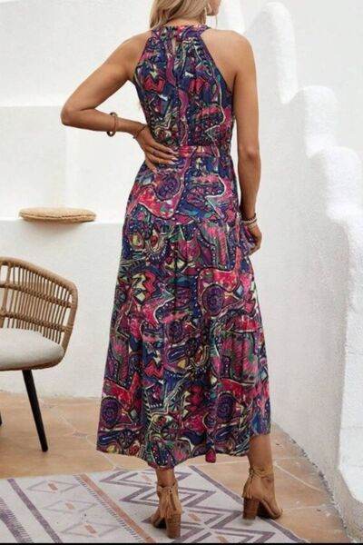 Tied Floral Sleeveless Dress - MARIGOLD