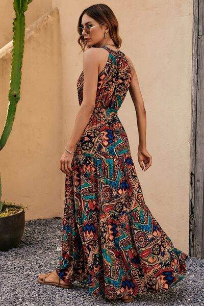 Tied Floral Sleeveless Dress - MARIGOLD