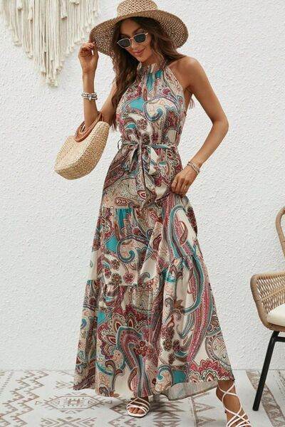 Tied Floral Sleeveless Dress - MARIGOLD
