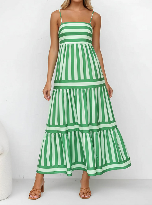 Striped Tiered Maxi Cami Dress - MARIGOLD