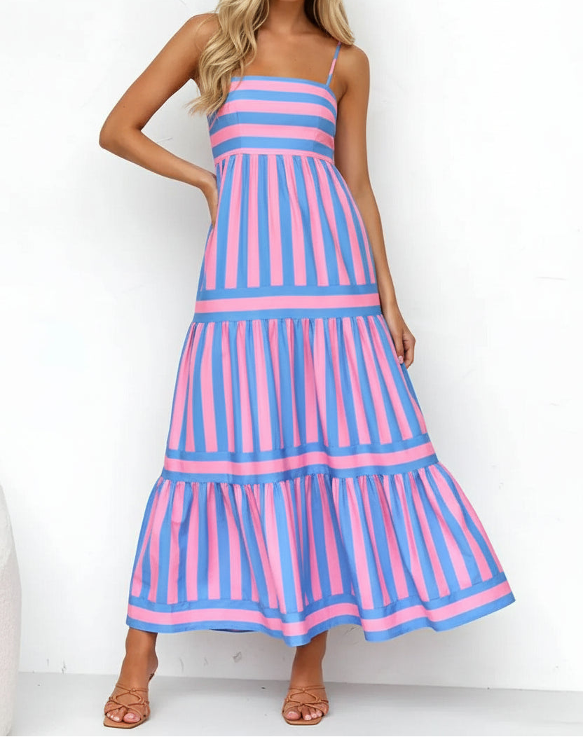 Striped Tiered Maxi Cami Dress - MARIGOLD