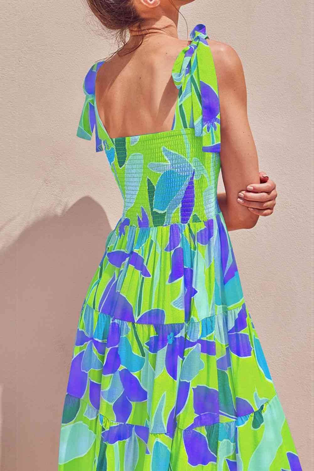 Floral Tie-Shoulder Smocked Midi Dress - MARIGOLD