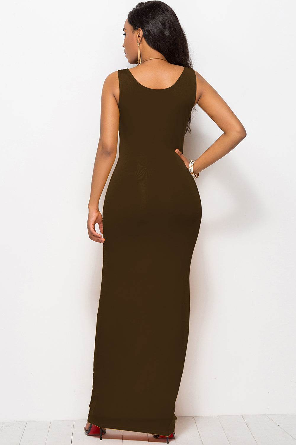 Bodycon Maxi Dress with Scoop Neck - MARIGOLD