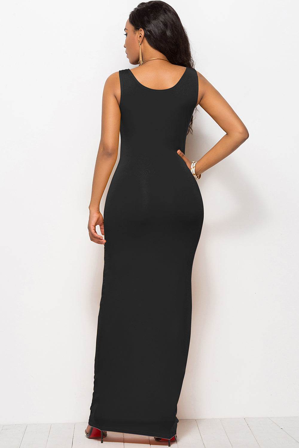 Bodycon Maxi Dress with Scoop Neck - MARIGOLD