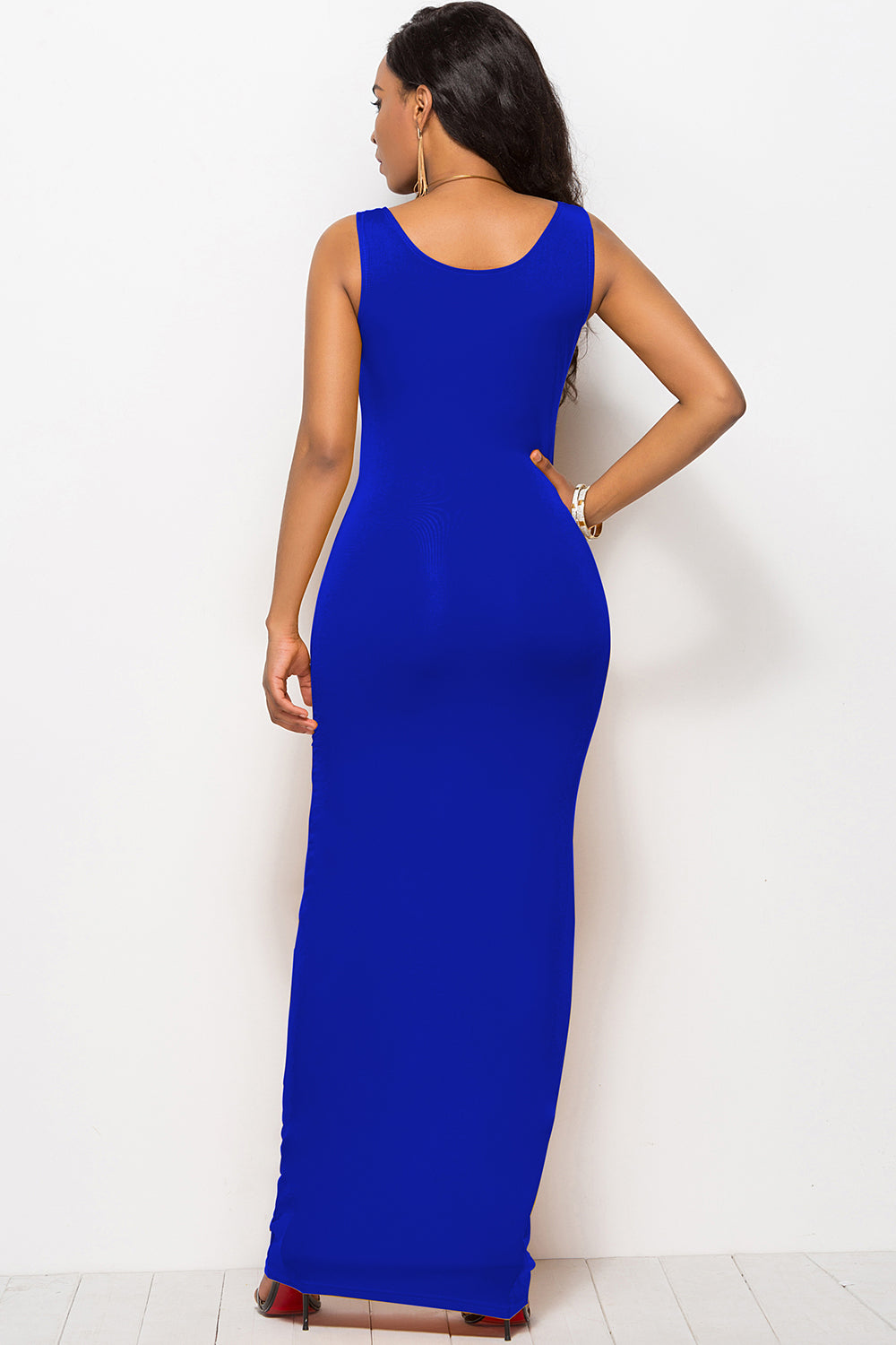 Bodycon Maxi Dress with Scoop Neck - MARIGOLD
