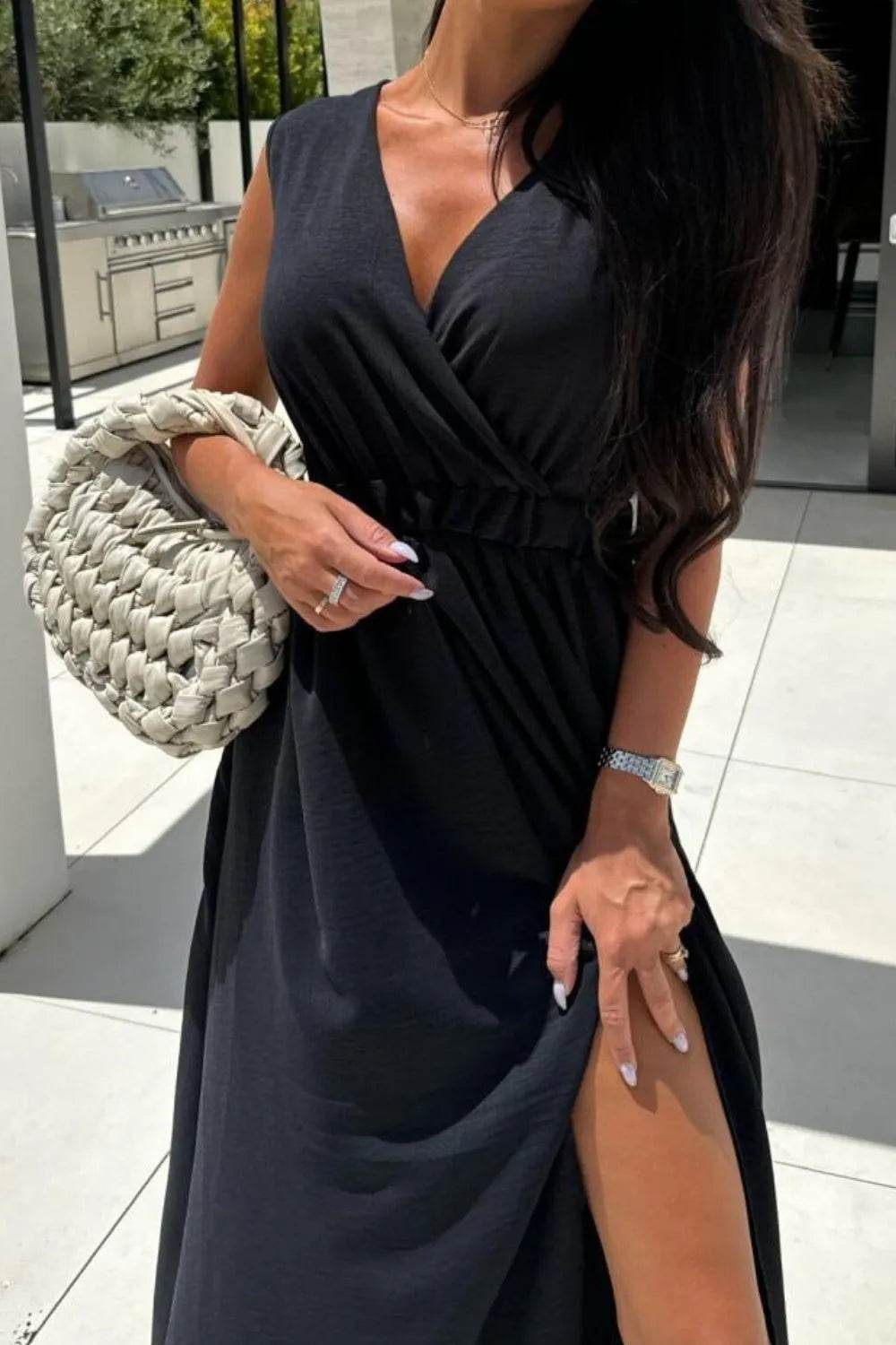 Surplice Sleeveless Slit Maxi Dress - MARIGOLD