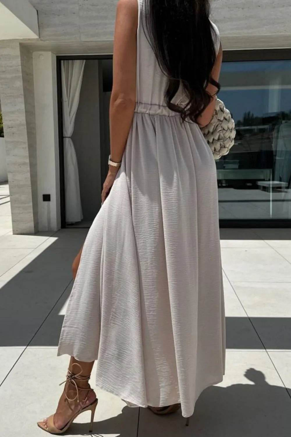 Surplice Sleeveless Slit Maxi Dress - MARIGOLD