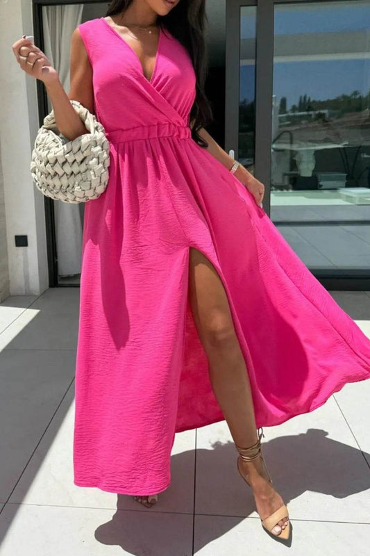 Surplice Sleeveless Slit Maxi Dress - MARIGOLD