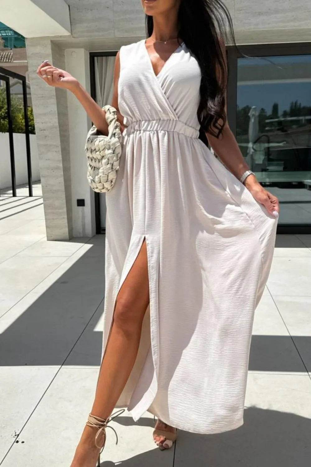 Surplice Sleeveless Slit Maxi Dress - MARIGOLD