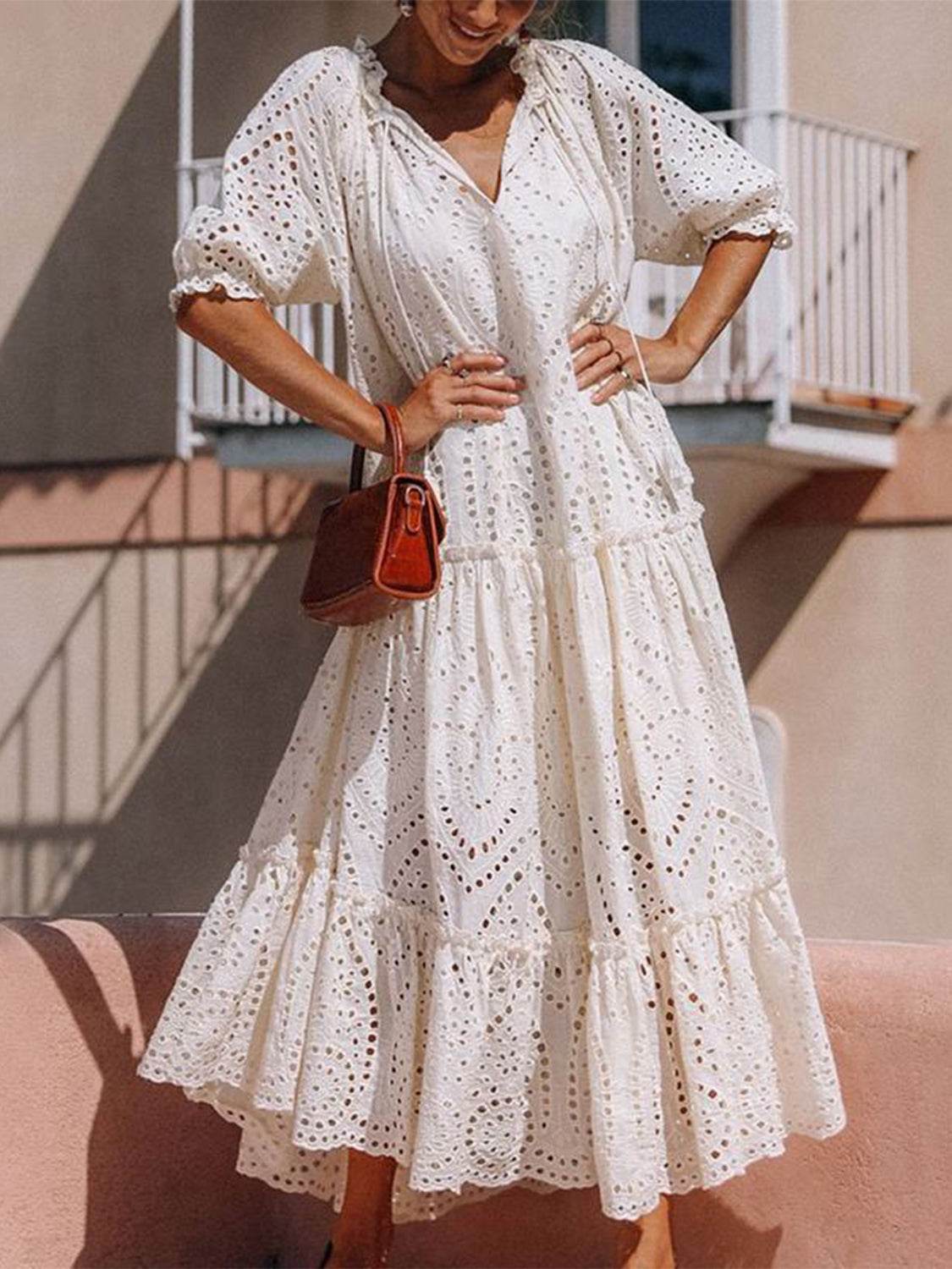 Eyelet Tiered Maxi Dress - MARIGOLD