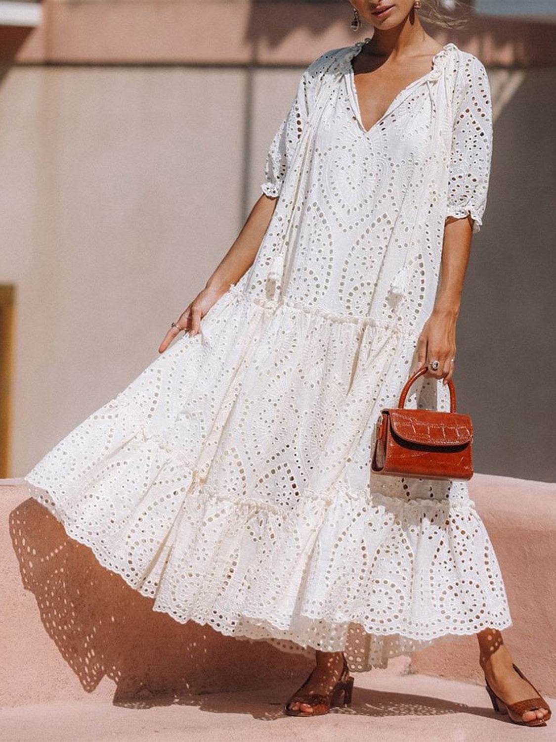 Eyelet Tiered Maxi Dress - MARIGOLD