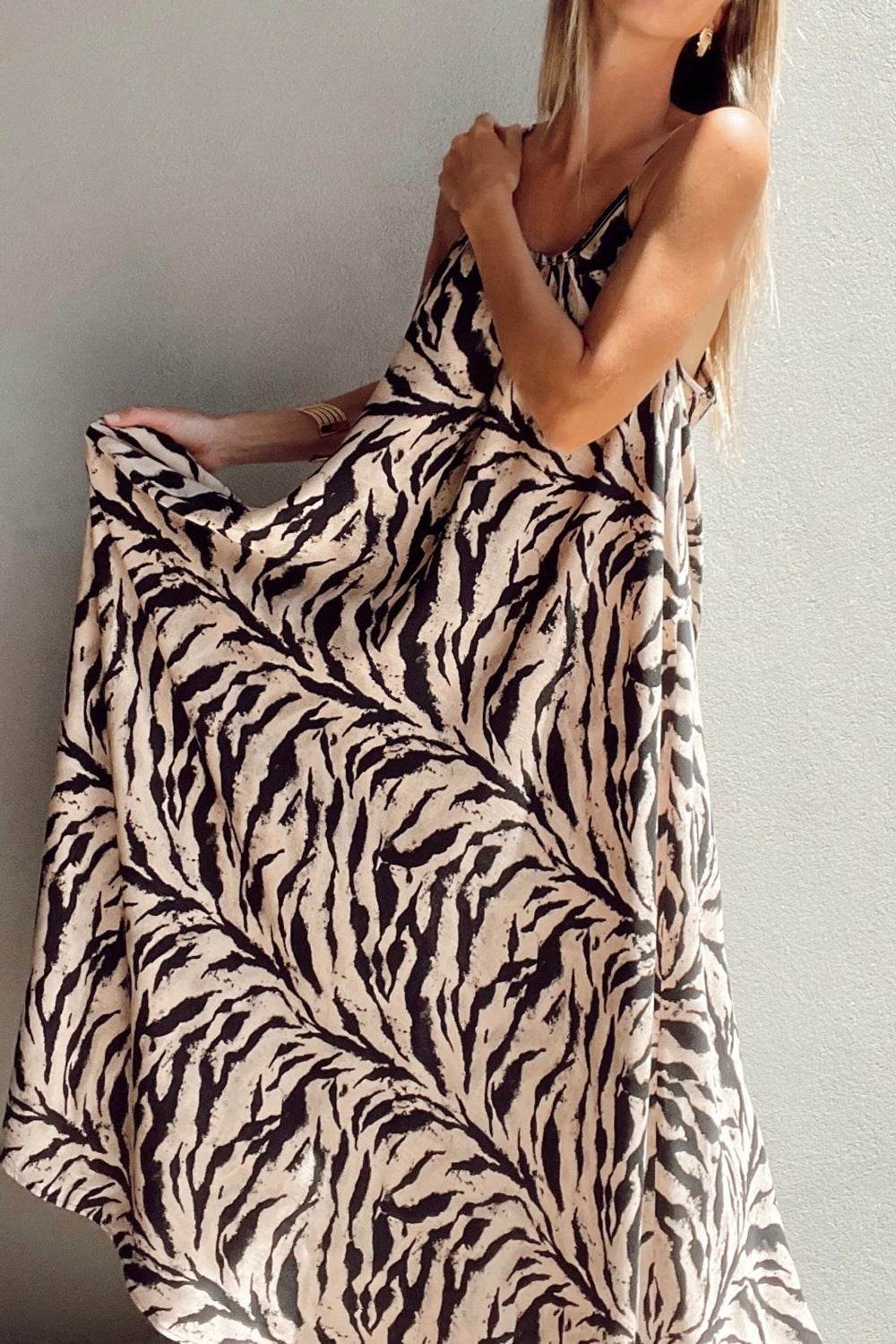Abstract Print Tie Back Maxi Cami Dress - MARIGOLD