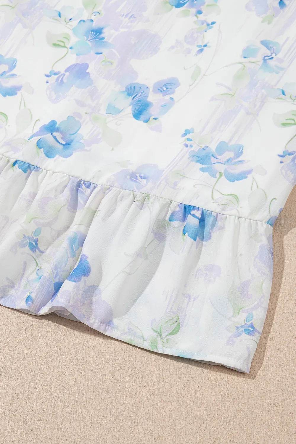 Blue Floral Smocked Bodice Ruffle Sleeve Maxi Dress - MARIGOLD