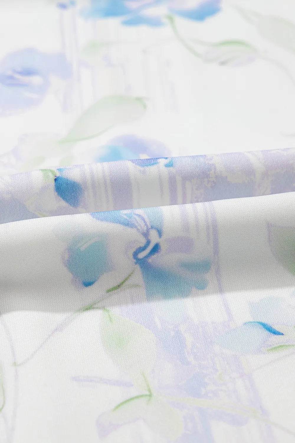 Blue Floral Smocked Bodice Ruffle Sleeve Maxi Dress - MARIGOLD