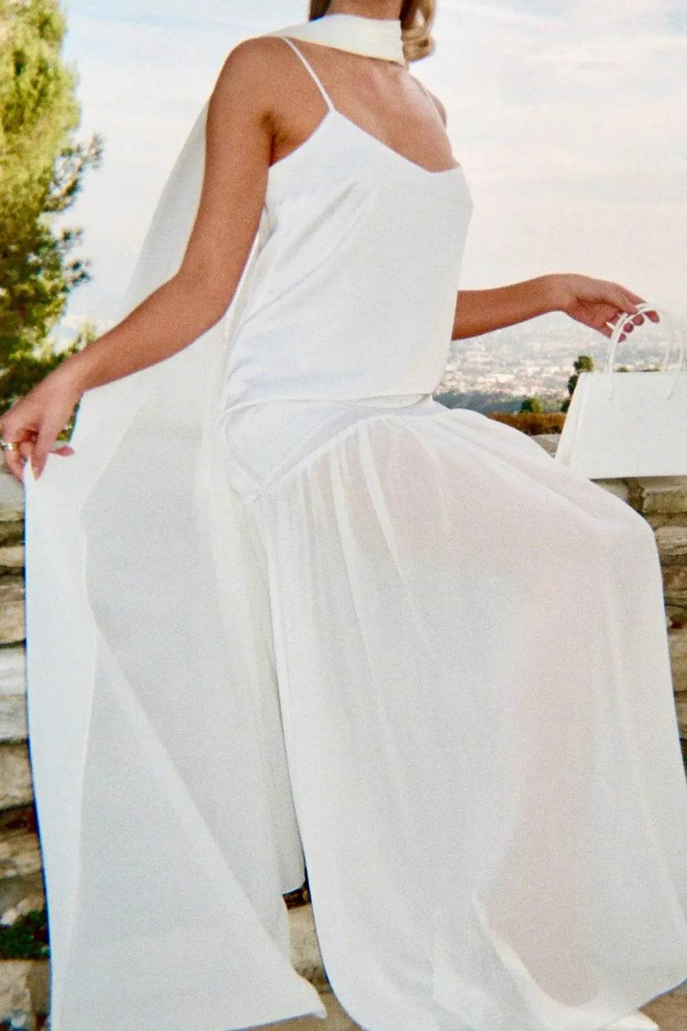 Ethereal Mesh Hem Cami Maxi Dress with Scarf - MARIGOLD