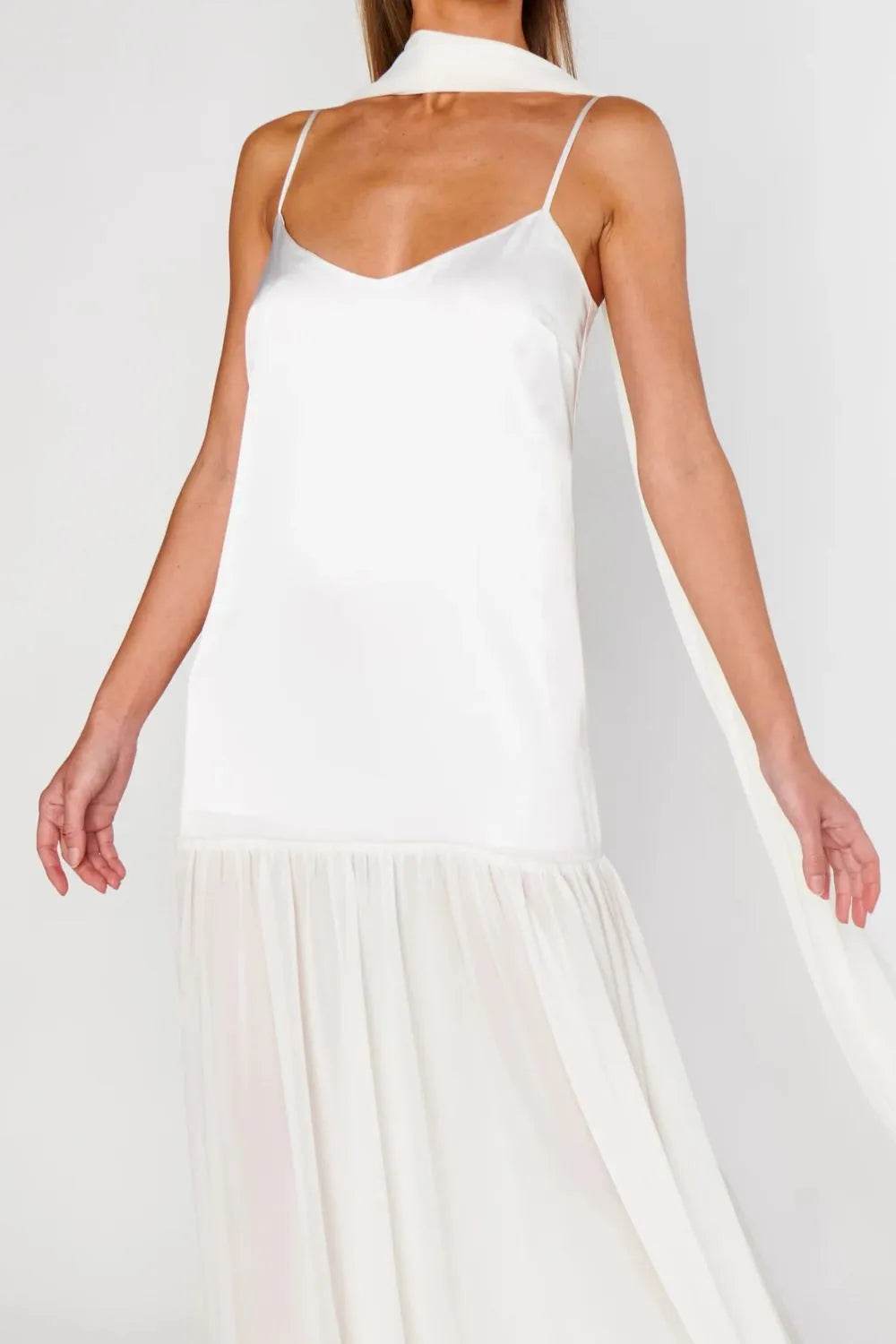 Ethereal Mesh Hem Cami Maxi Dress with Scarf - MARIGOLD