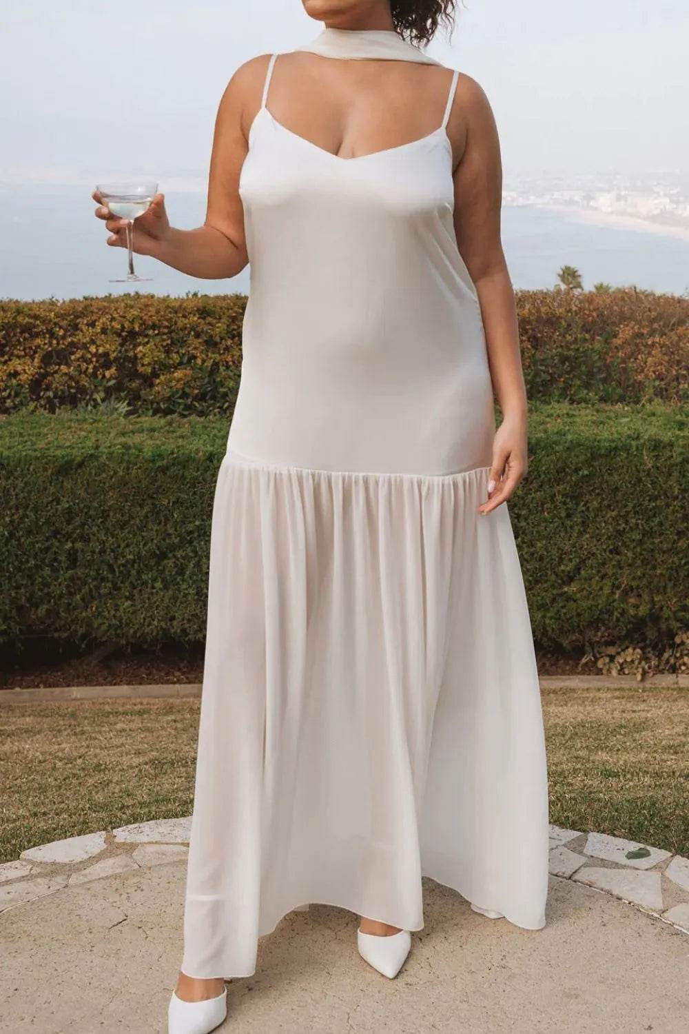 Ethereal Mesh Hem Cami Maxi Dress with Scarf - MARIGOLD