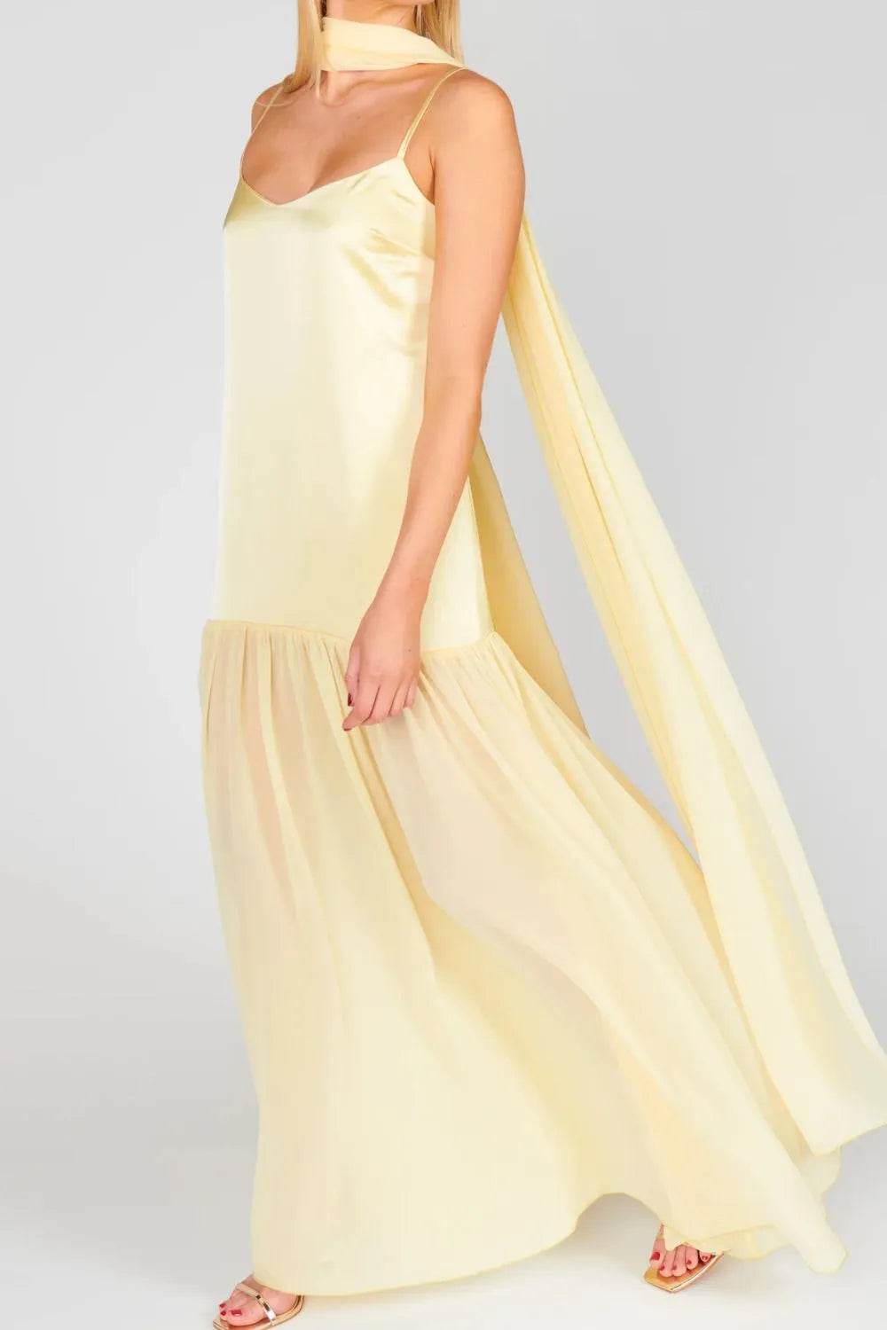 Ethereal Mesh Hem Cami Maxi Dress with Scarf - MARIGOLD