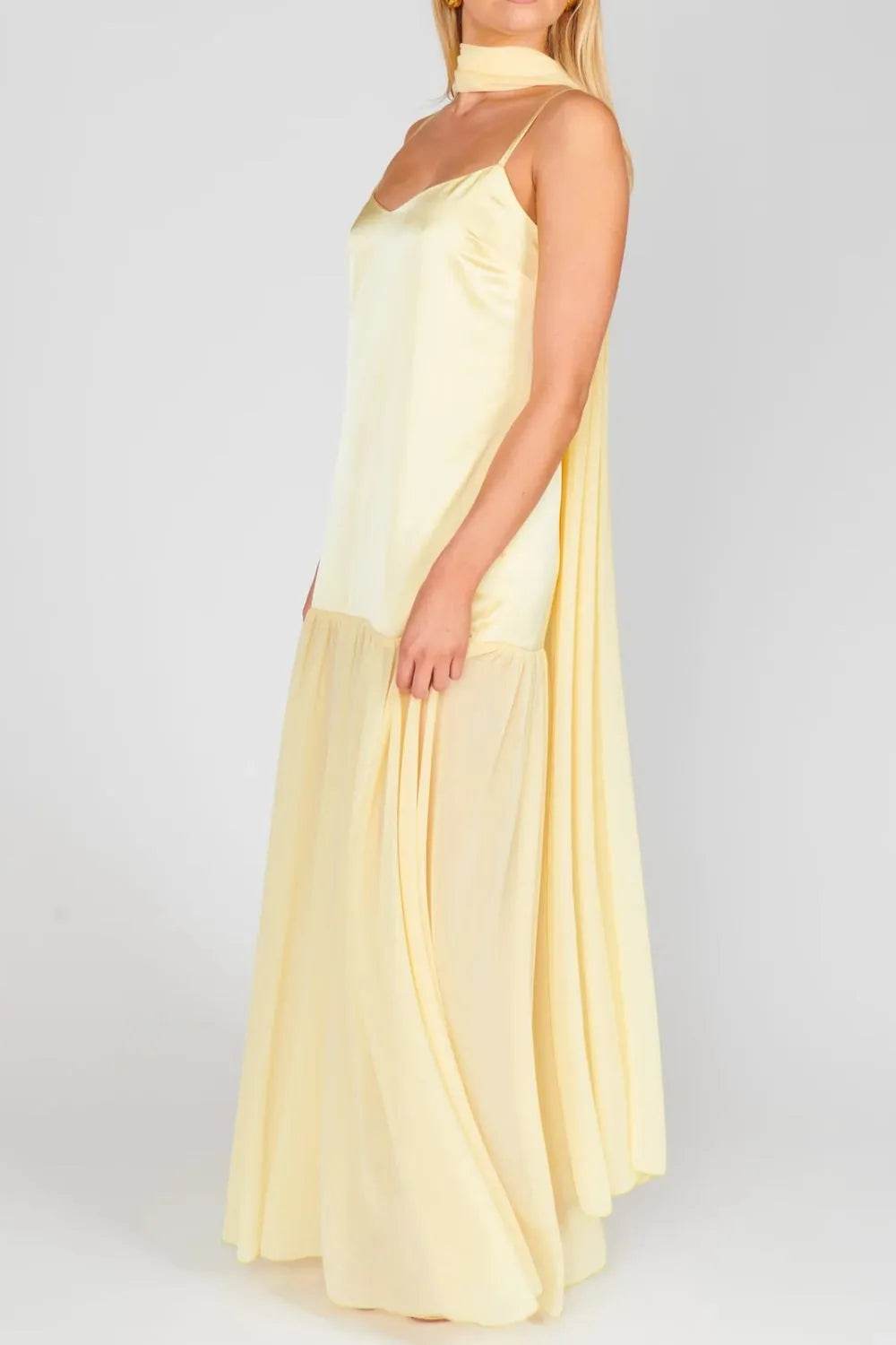 Ethereal Mesh Hem Cami Maxi Dress with Scarf - MARIGOLD
