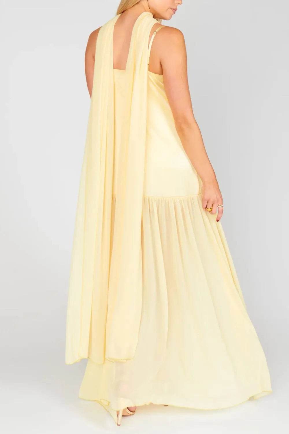 Ethereal Mesh Hem Cami Maxi Dress with Scarf - MARIGOLD