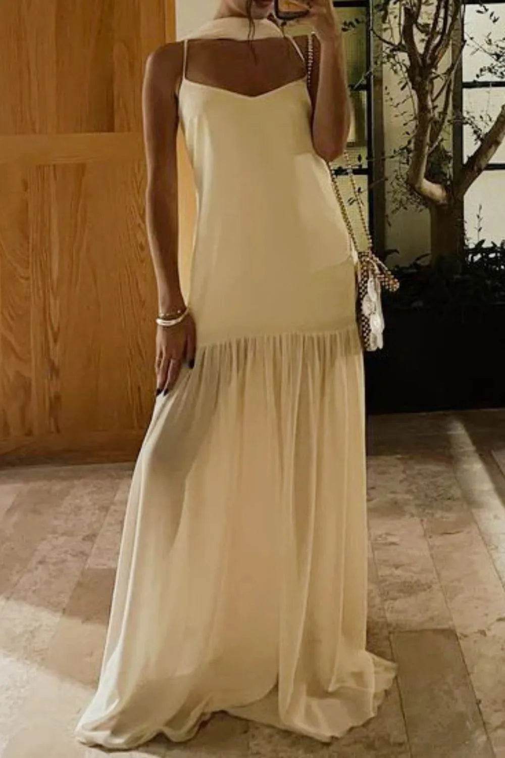 Ethereal Mesh Hem Cami Maxi Dress with Scarf - MARIGOLD