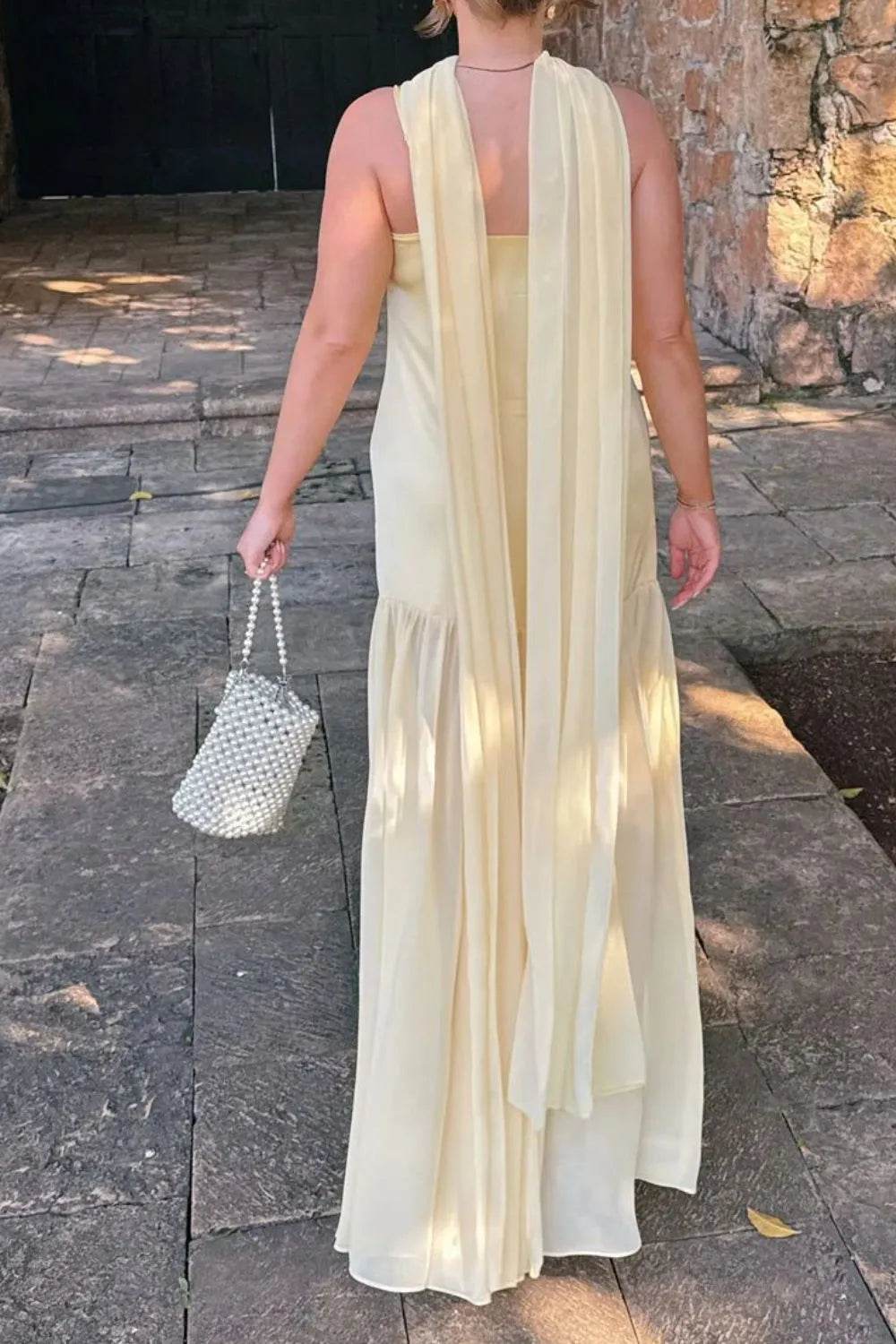 Ethereal Mesh Hem Cami Maxi Dress with Scarf - MARIGOLD