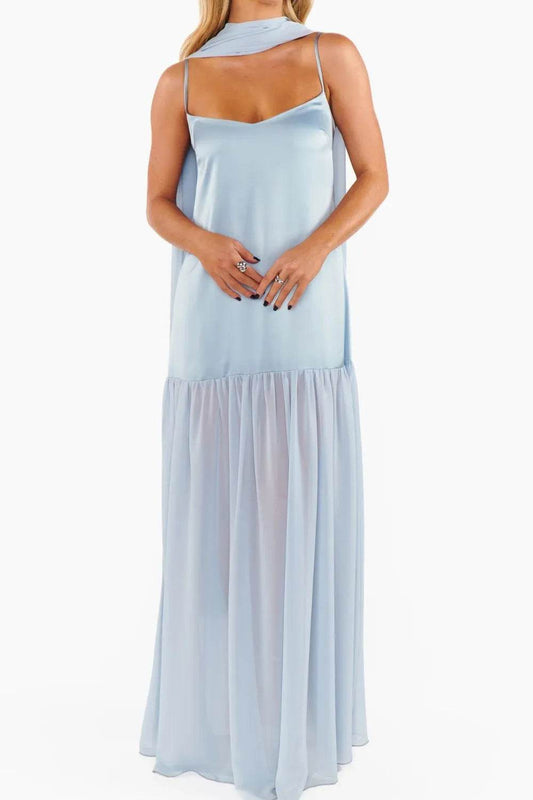 Ethereal Mesh Hem Cami Maxi Dress with Scarf - MARIGOLD