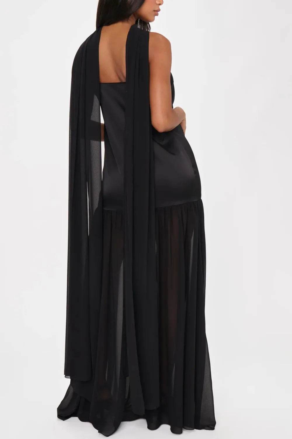 Ethereal Mesh Hem Cami Maxi Dress with Scarf - MARIGOLD