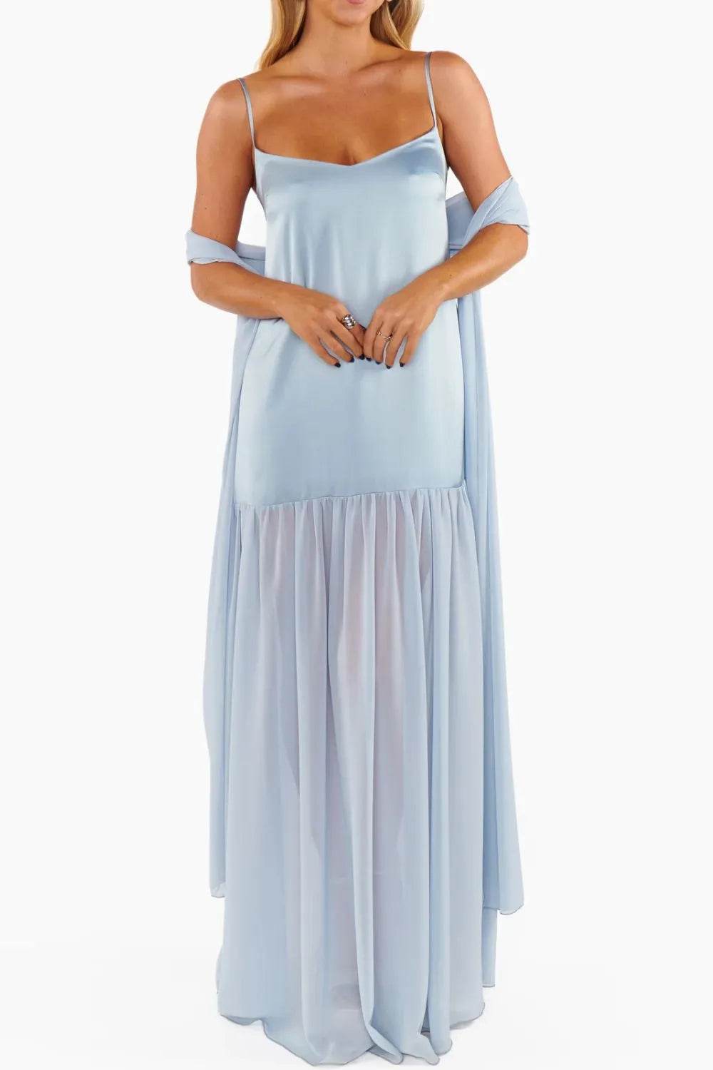 Ethereal Mesh Hem Cami Maxi Dress with Scarf - MARIGOLD