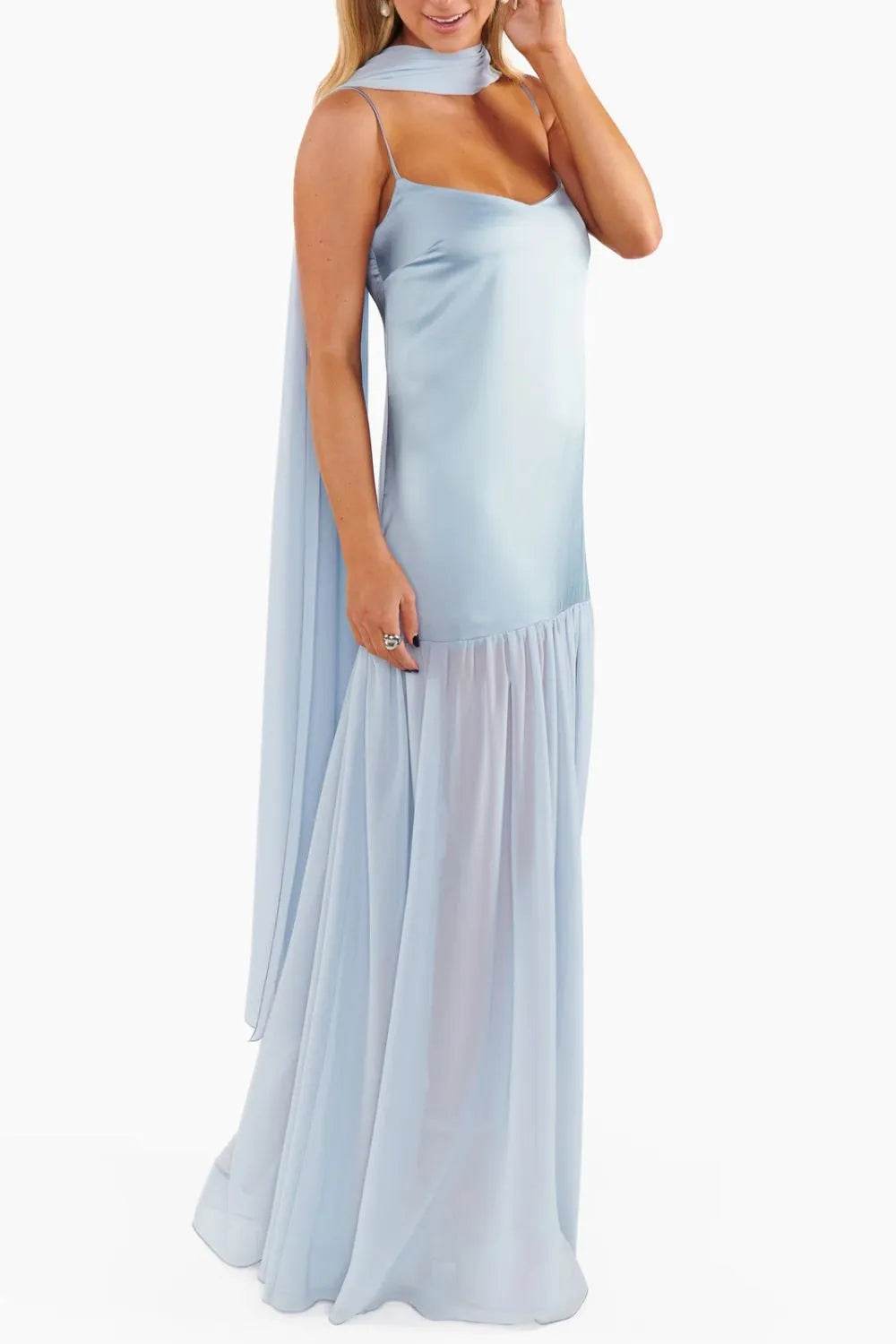 Ethereal Mesh Hem Cami Maxi Dress with Scarf - MARIGOLD