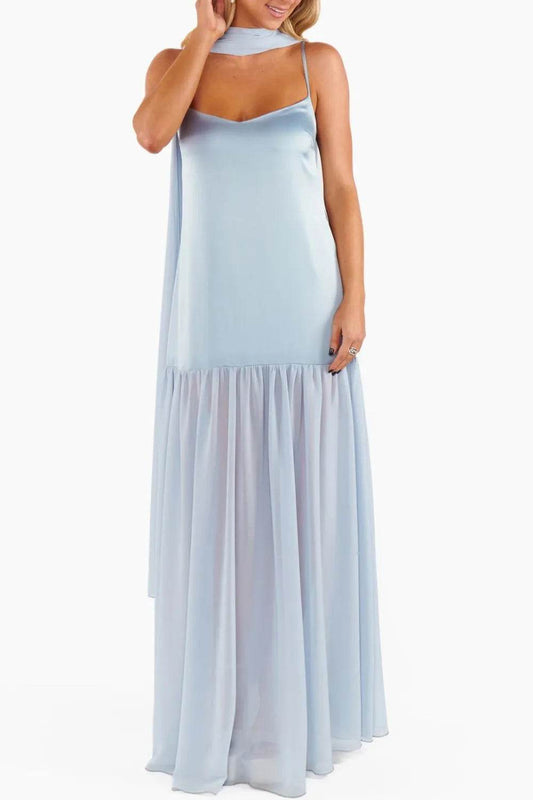 Ethereal Mesh Hem Cami Maxi Dress with Scarf - MARIGOLD