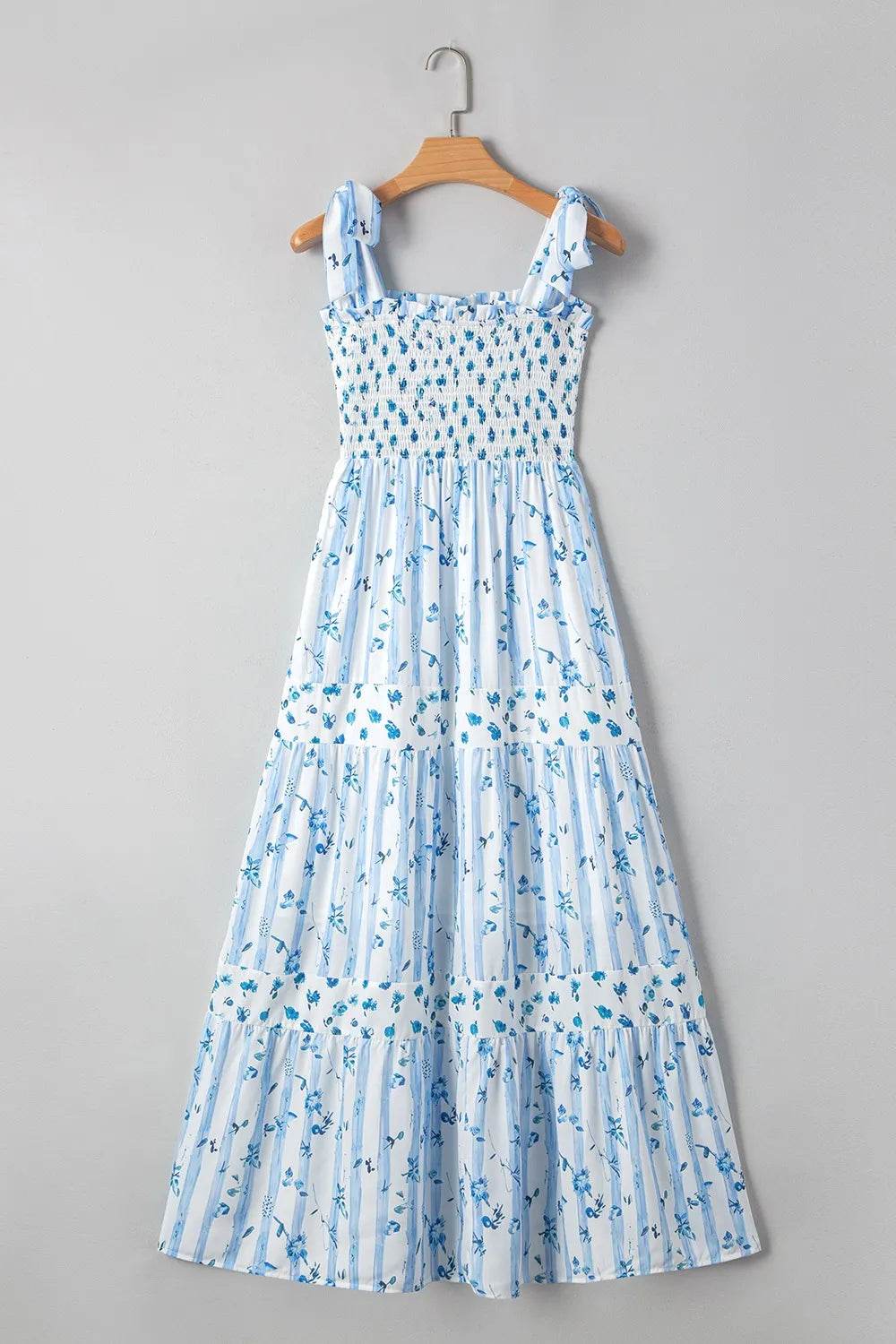 Floral Smocked Tiered Tie-Strap Maxi Dress - MARIGOLD