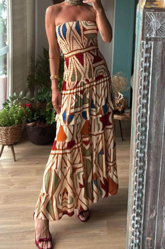 Earth Tone Geo Print Maxi Dress - MARIGOLD