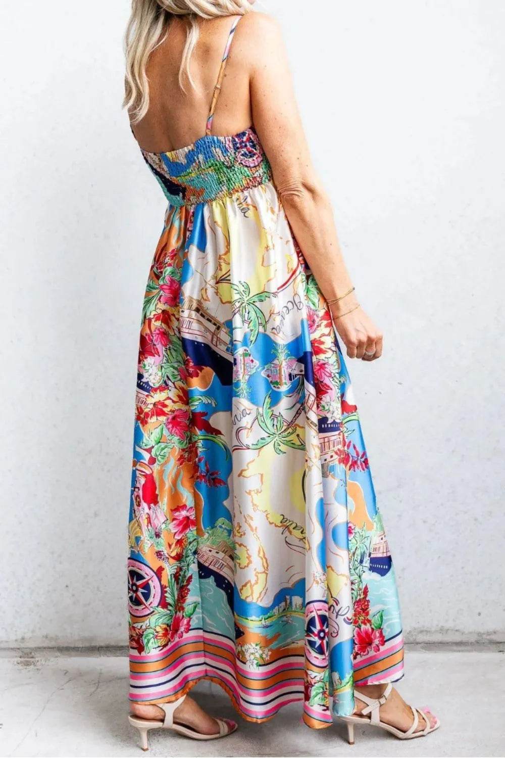 Tropical Australia Print Maxi Dress with Pockets - MARIGOLD