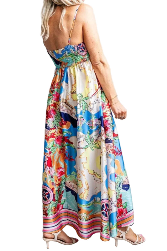 Tropical Australia Print Maxi Dress with Pockets - MARIGOLD