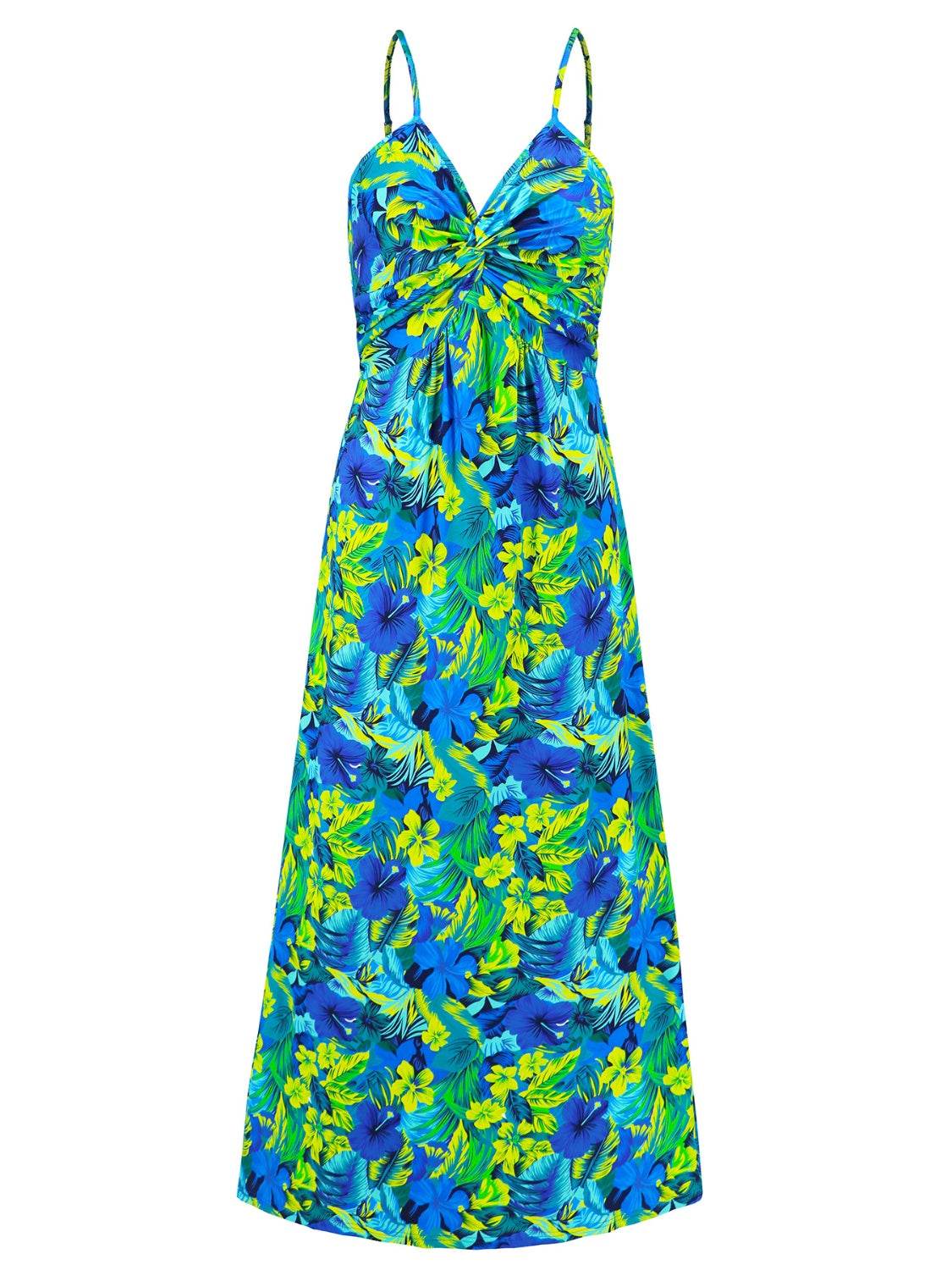Tropical Floral Print Twist V-Neck Cami Maxi Dress - MARIGOLD